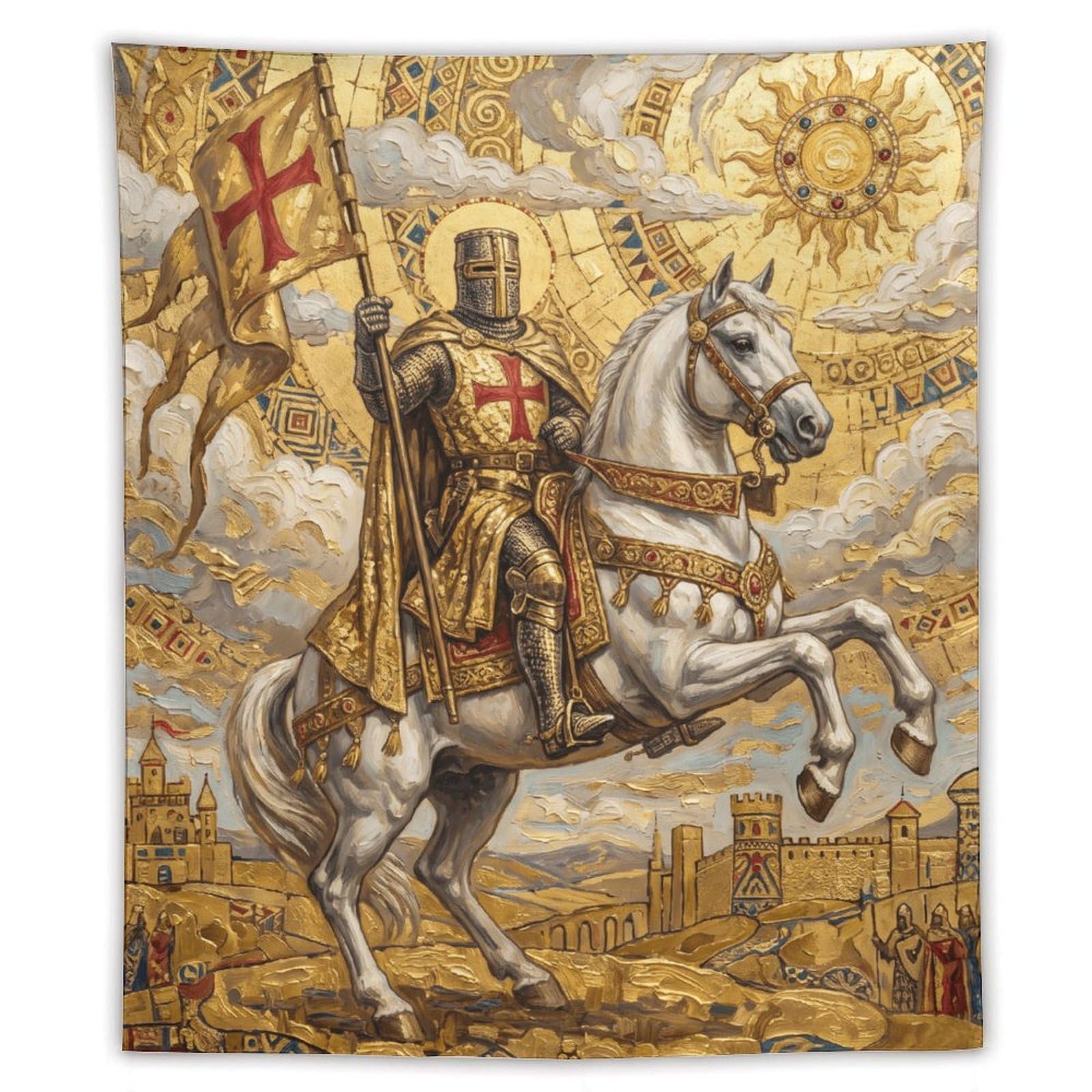 H3B8U2Y5 Crusader Knight Wall Tapestry, Medieval Illustration, Apartment