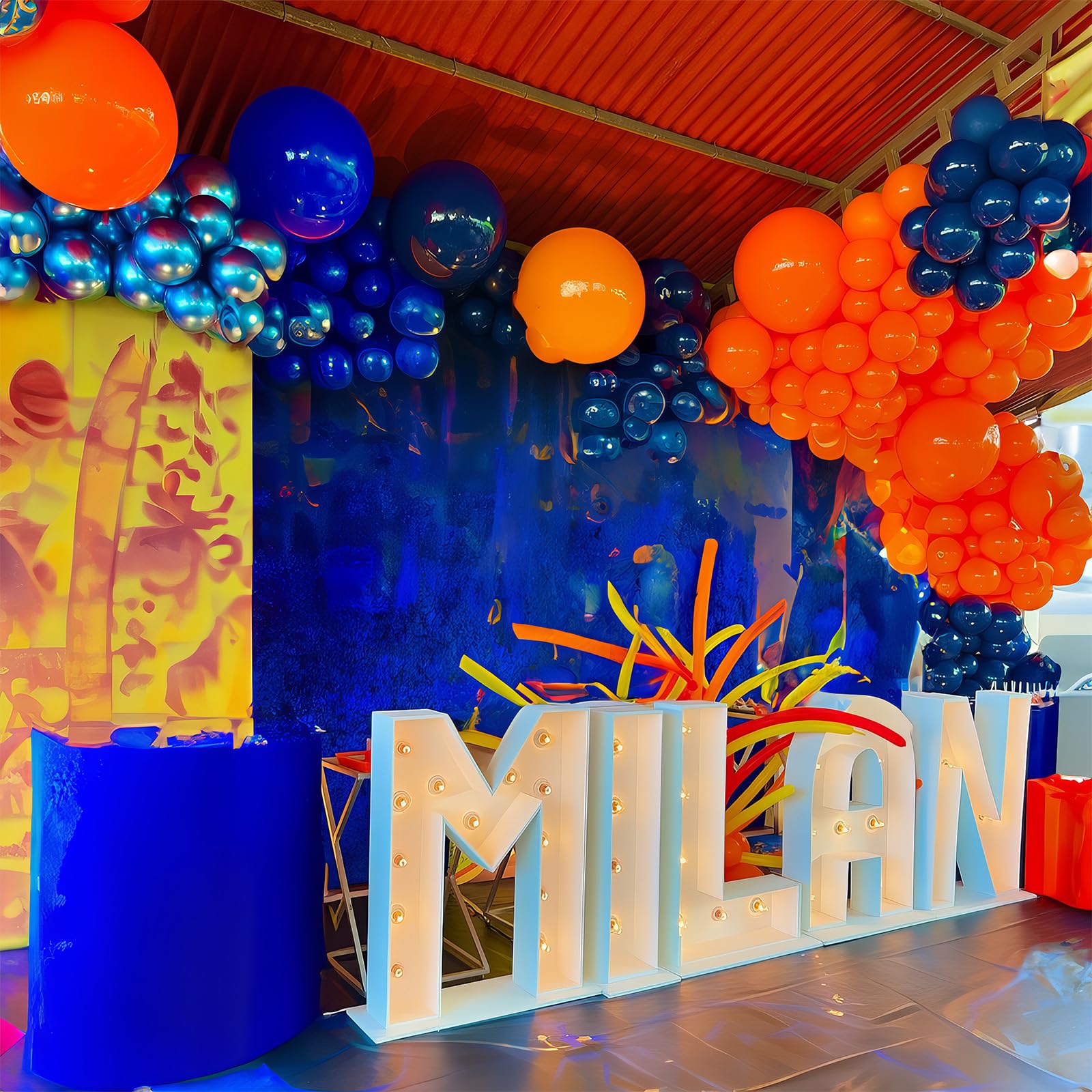 HILAVO Luftballon Girlande Blau Orange Schwarz 112 Stück Metallic Dunkel Blaue Orange Latex Helium Ballons Girlande für Jungen Geburtstag Babyparty Engagement Abschlussfeier Basketball Party Deko