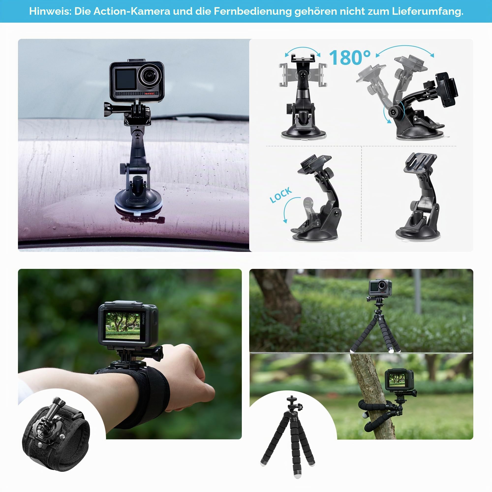 AKASO 42 in 1 Action Cam Zubehörset mit Sammeltasche, kompatibel mit EK7000/EK7000 Pro/Brave 4/Brave 4 Pro/Brave 7 LE/Brave 7/V50X/V50 Pro/V50 Elite/GoPro/DJI/Action Kamera