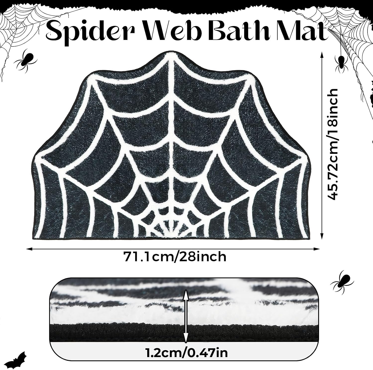Halloween Bath Mat, 18x28 Spiderweb Rug Non Slip Gothic Decor