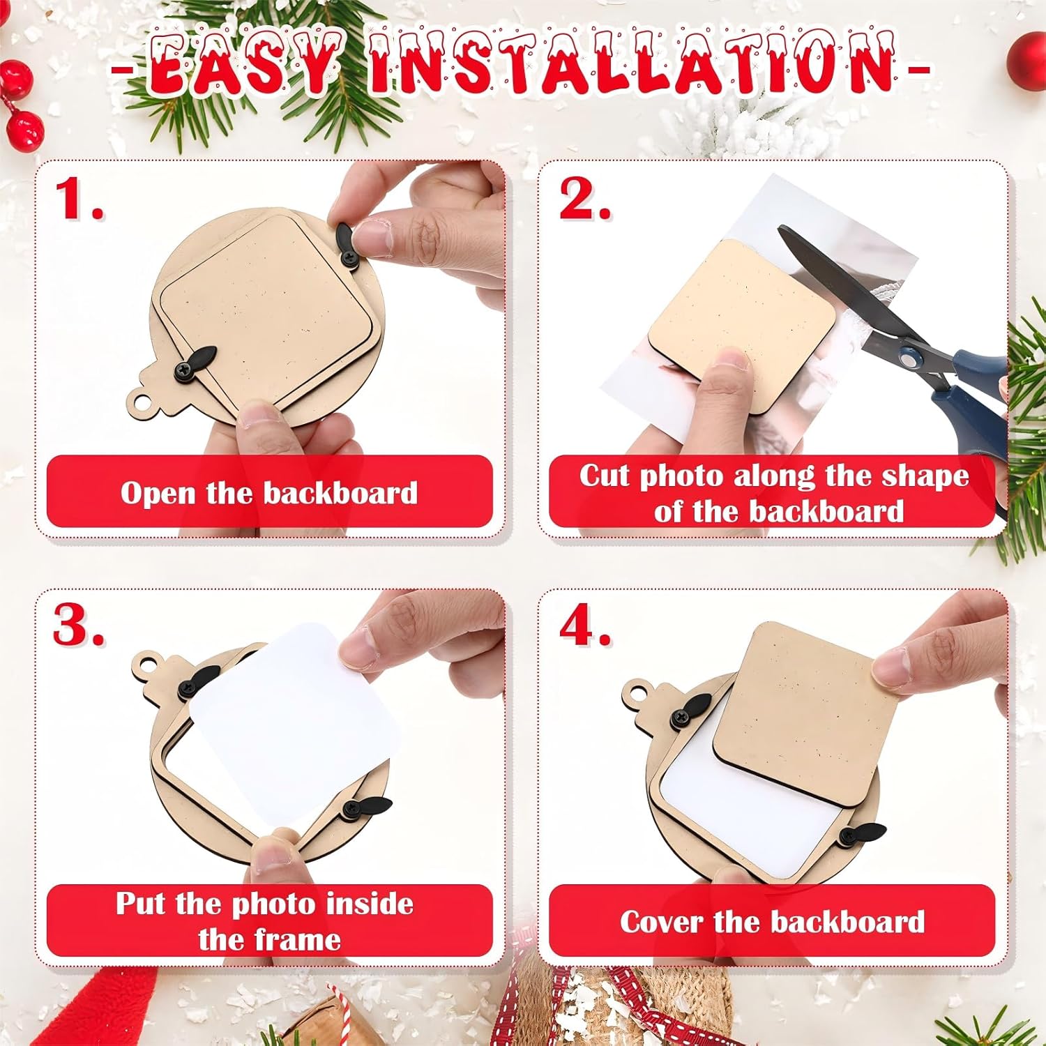 12 Pcs Football Sports Ornaments for Christmas Tree Decorations Wooden Christmas Picture Frames Xmas Photo Ornament Gifts for Sports Player Team Keepsake Party Favors - Image 5