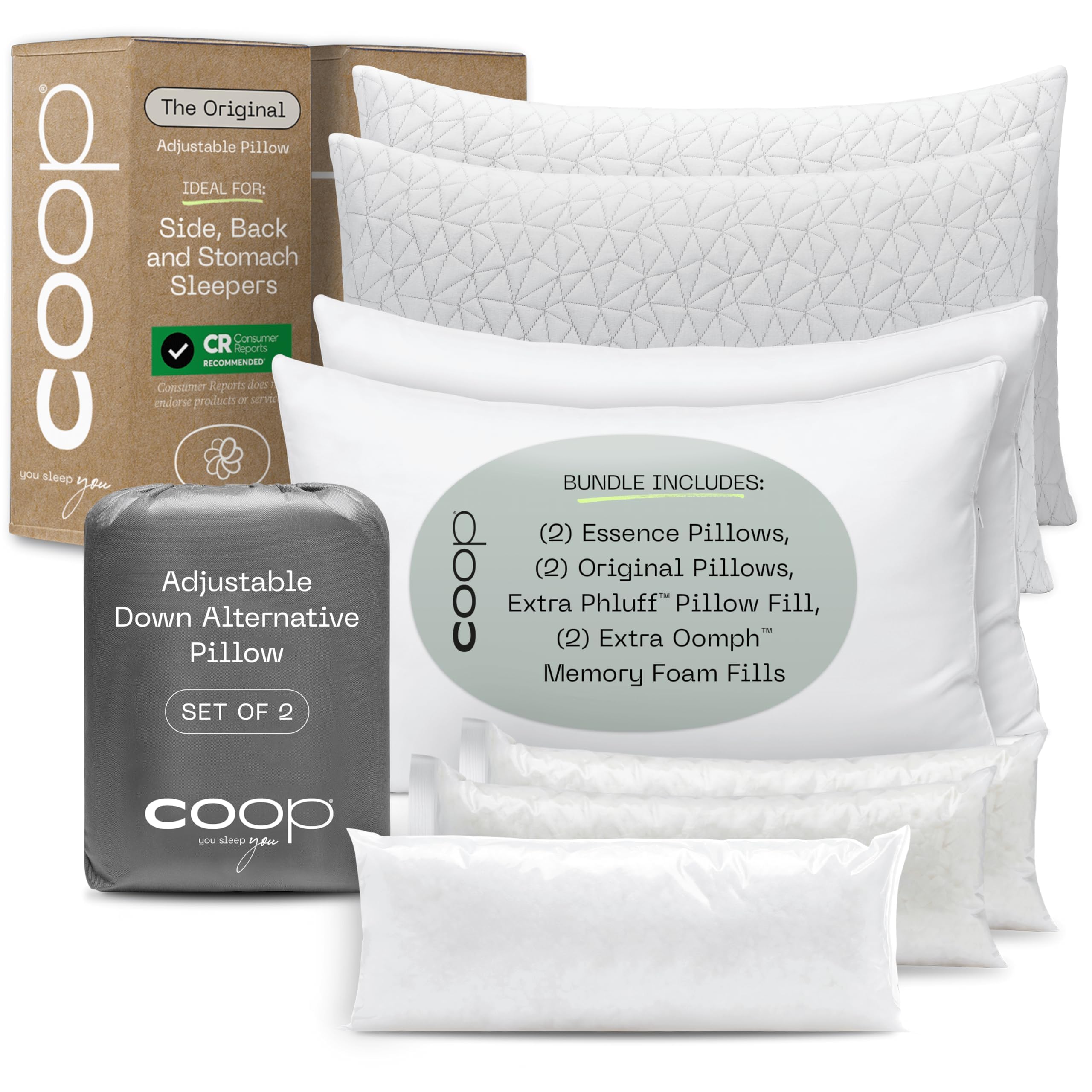 Coop 2-Pack Essence Pillow and Original Pillows Queen Bundle