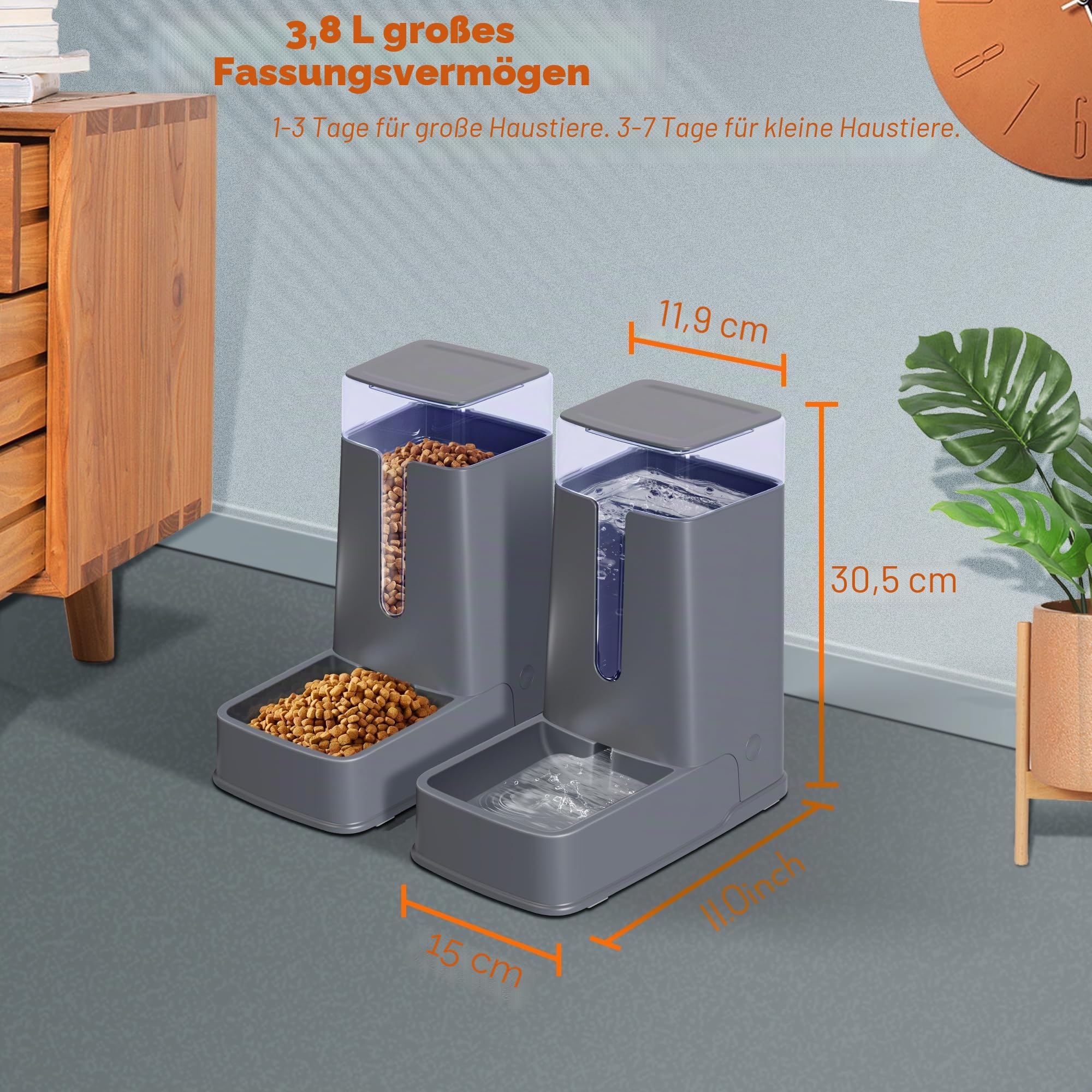Automatischer Futterspender für Katzen und Hunde, Schwerkraft-Hundefutter- und Wasserspender-Set für kleine, mittelgroße und große Haustiere, 3,5 l x 2
