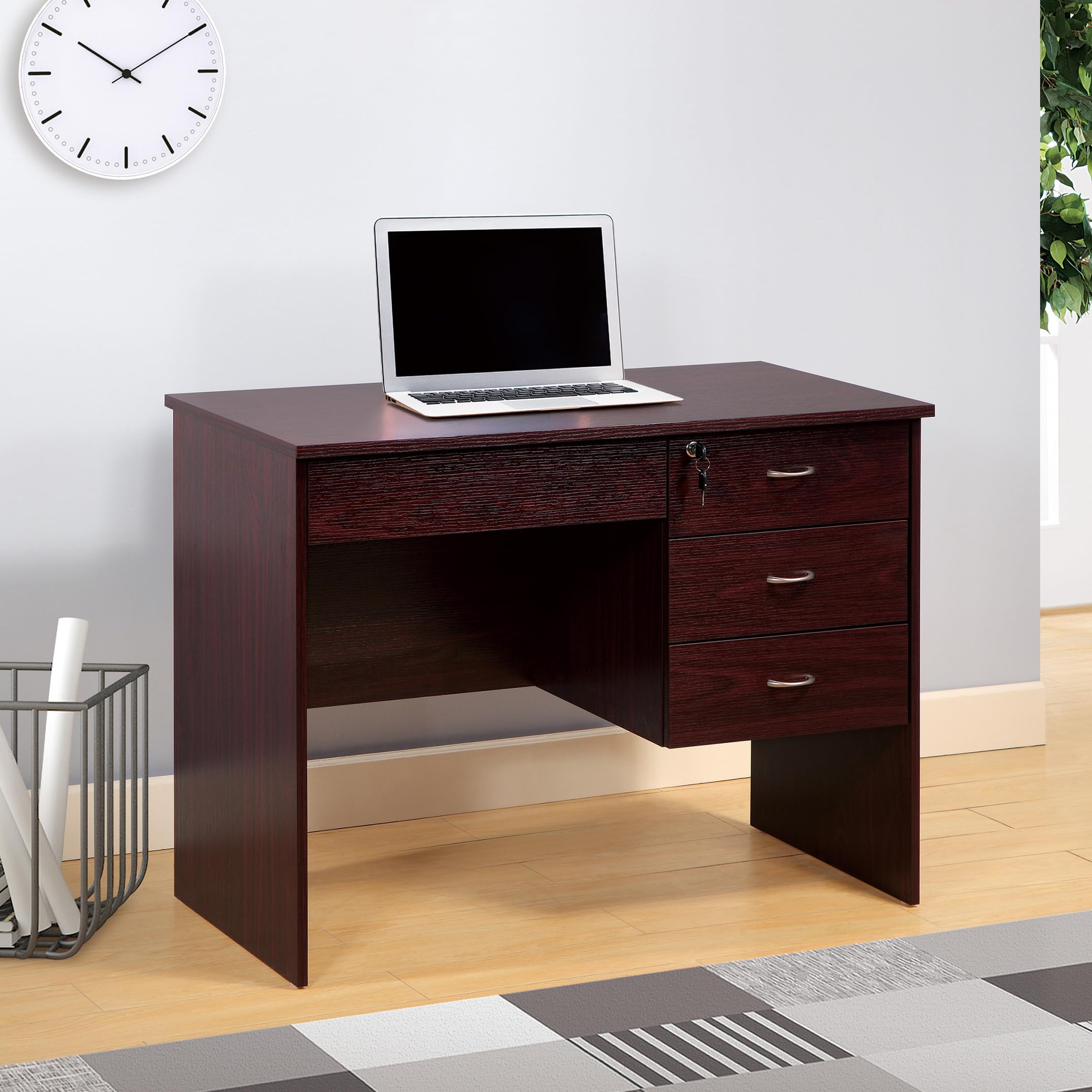 Three Locking Drawers Student Desk Mahogony with Modesty Panel