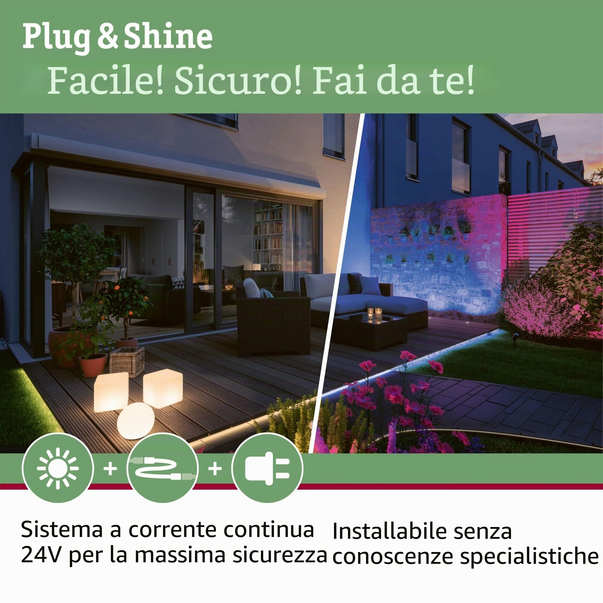 Paulmann 94701 Lampada esterni Plug&Shine accessorio colonna per prese elettriche Rio sensore crepuscolare IP44 antracite 2x 230V 2x Plug & Shine 24V