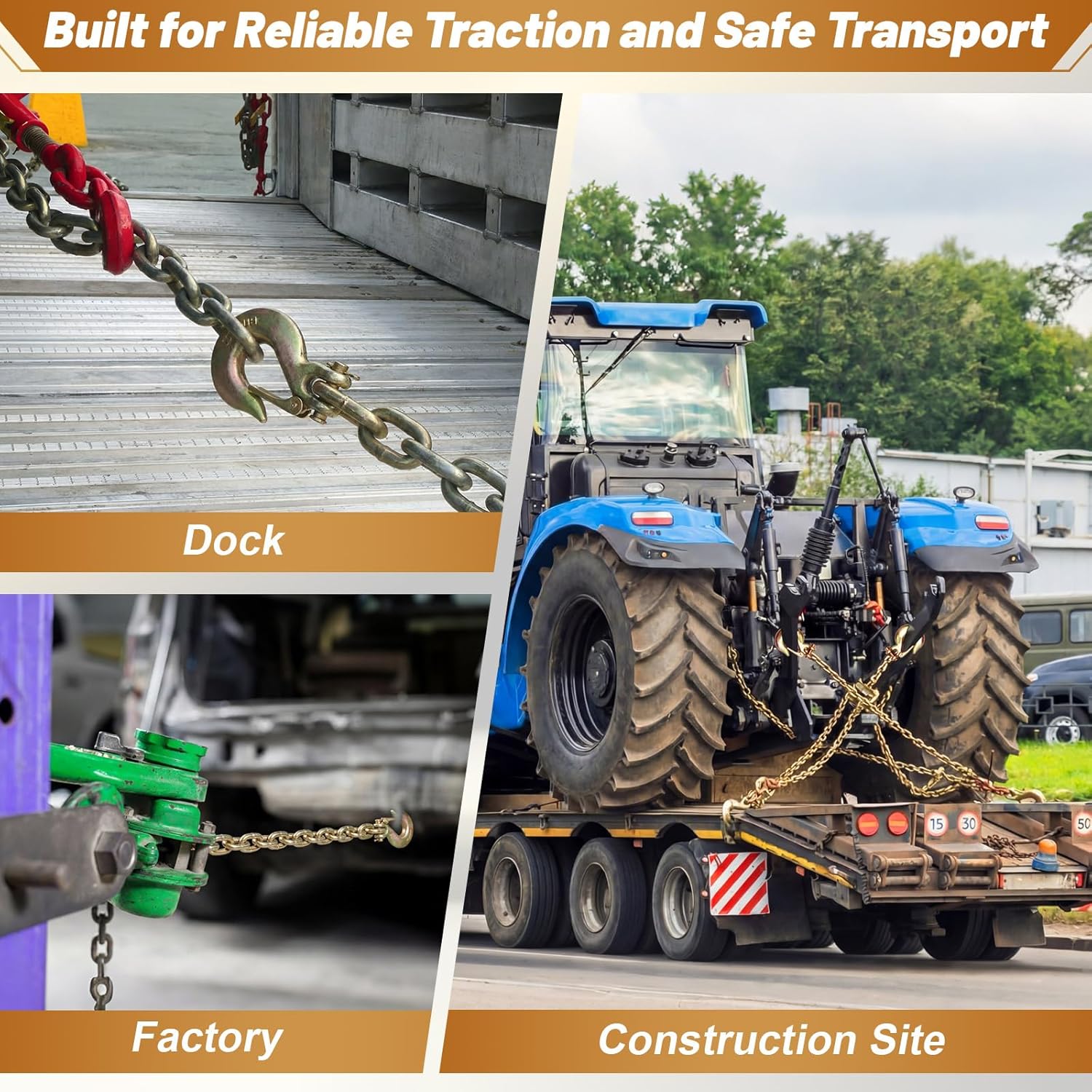 Hicarer 3/8" x 7 ft Trailer Safety Chains with Hooks, G70 Tow Chains and Clevis Snap Hooks with Safety Latch, 26400lbs Break Strength, Gooseneck Hitch Tow Chain for Trailers Rv Camper