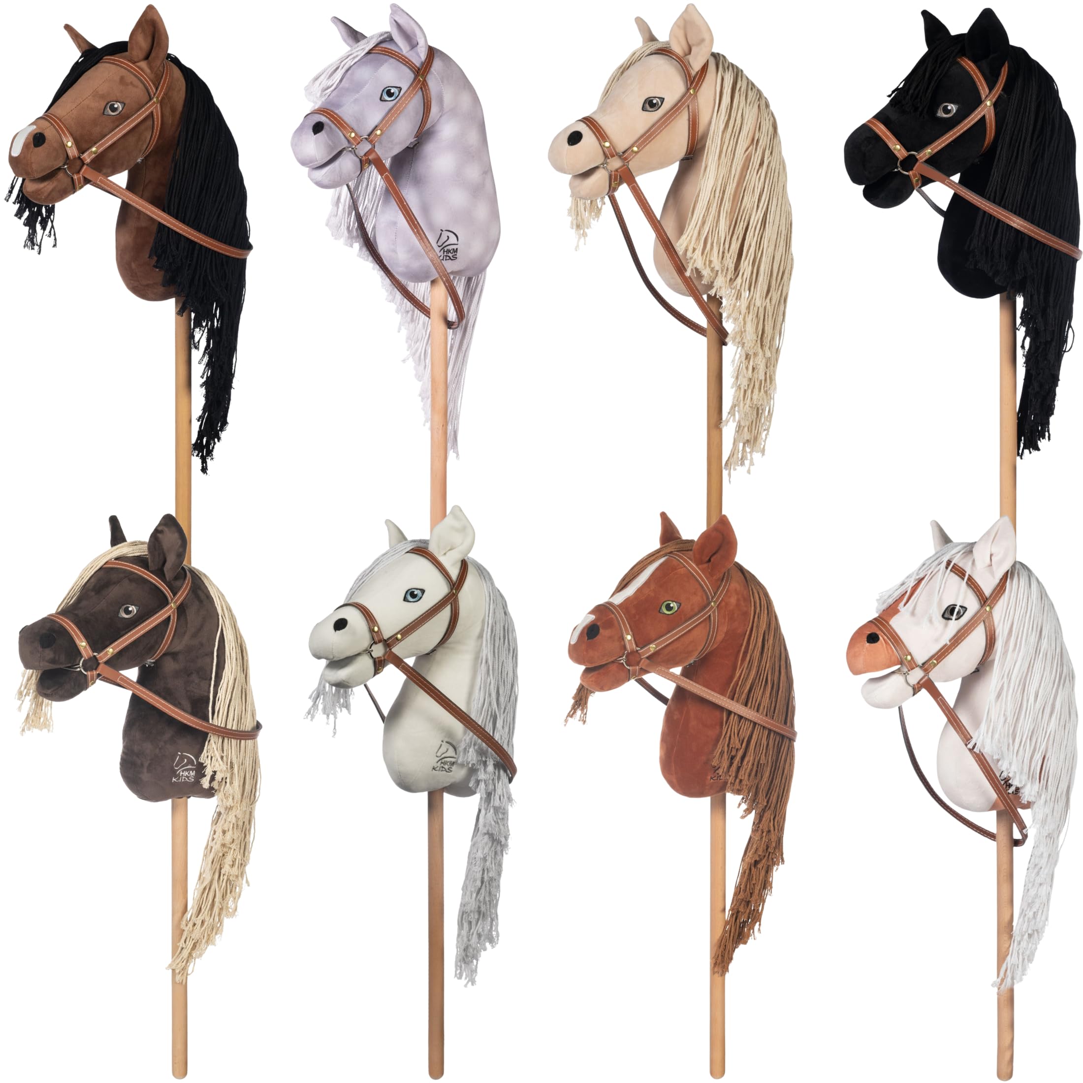 RL24 - Hobby Horse Pferde Mini von HKM Kids inkl. Putzschwamm – Steckenpferd – Spielpferd mit Holzstock, Mähne & Trense – Stockpferd ohne Griffe & Rollen – schwarz (Donner)
