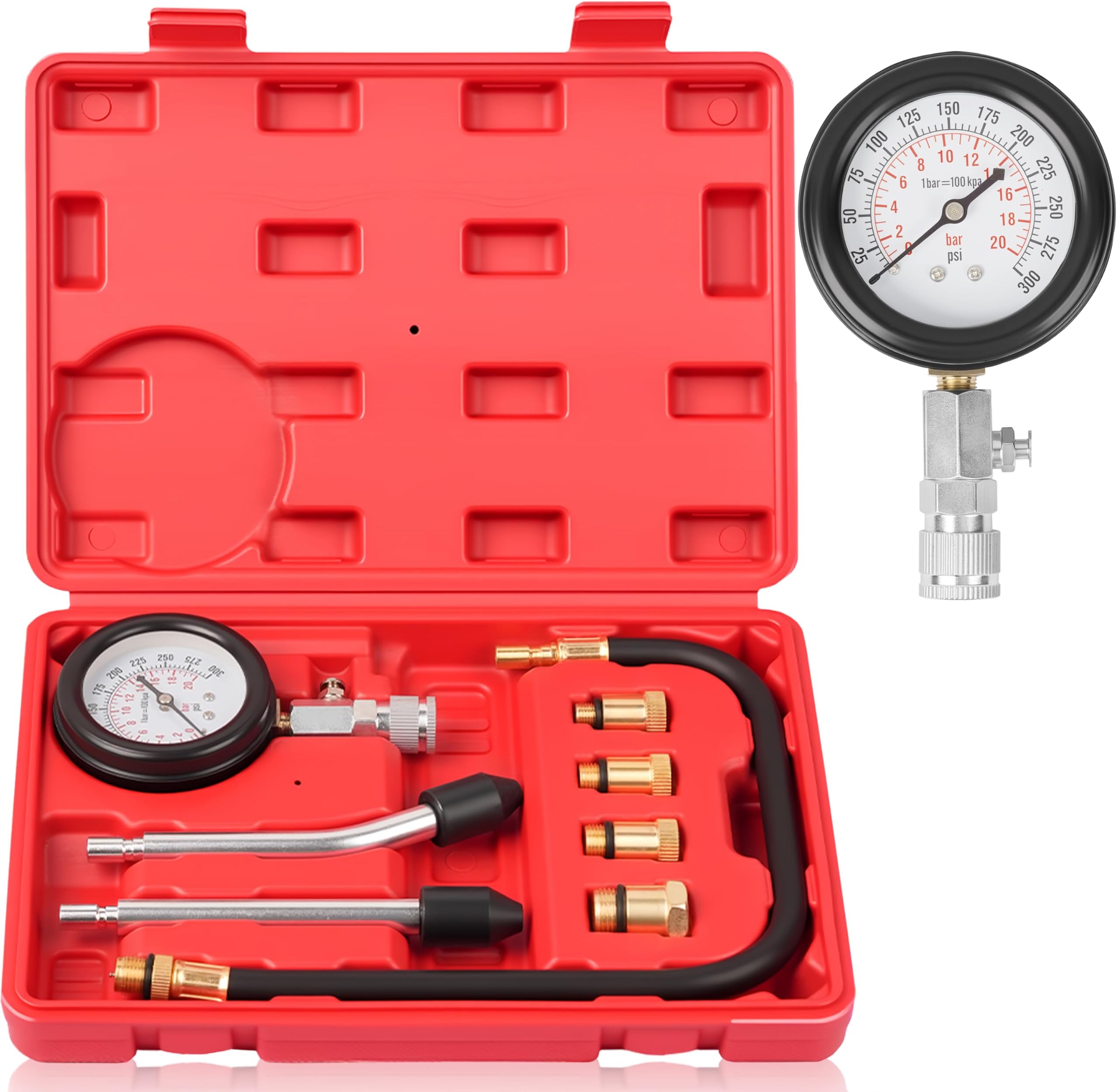 Professional Petrol Engine Compression Tester Kit Set for Automotives and Motorcycles - Red
