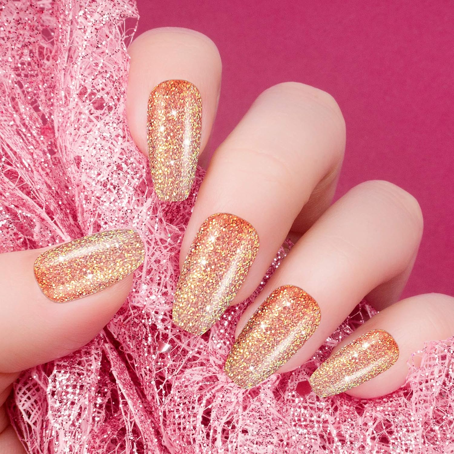 144 Pieces 6 Sets Press on Nails Medium Ballerina Coffin False Nails Artificial Glossy Fake Nails Full Cover Artificial Nails for Women Girls Nail Salon (Gradient Pattern)