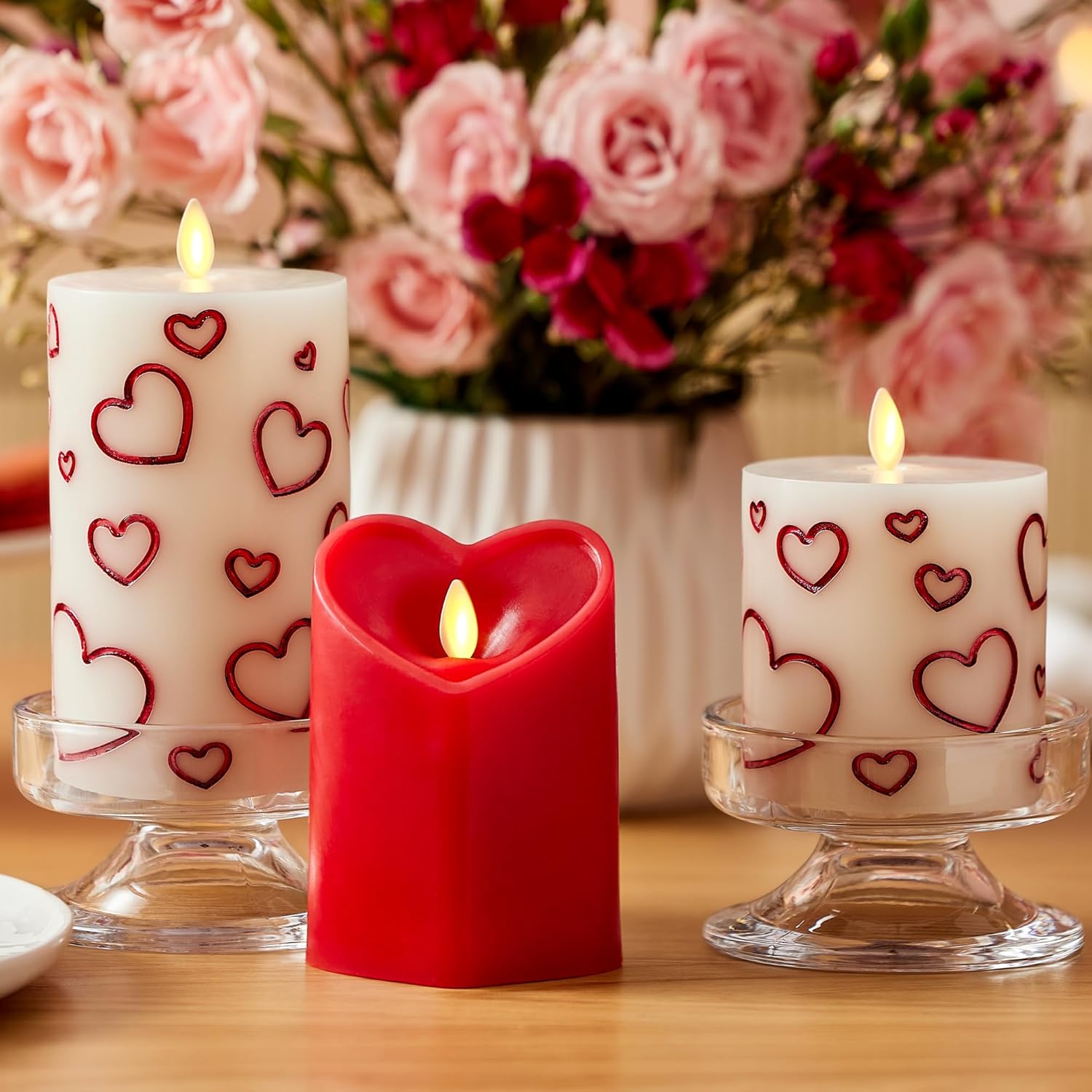 Luminara True Red Heart Shaped Pillar Candle - Flickering Real-Flame Technology - Remote Ready - Romantic Valentine's Collection - 3.5" x4.5"