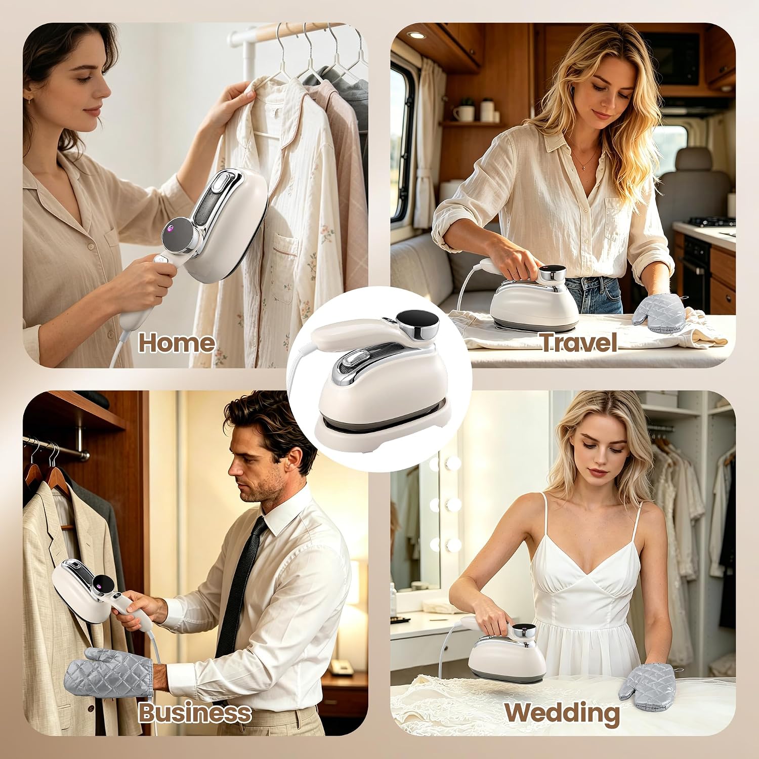 Portable Steam Iron, 2 in 1 Clothes Steamer Handheld, 1200W Travel Steamer for Clothes, 7 Levels with LCD Screen 180° Rotatable Fast Heat-up, Quick Wrinkle Removal for Home & Travel, White