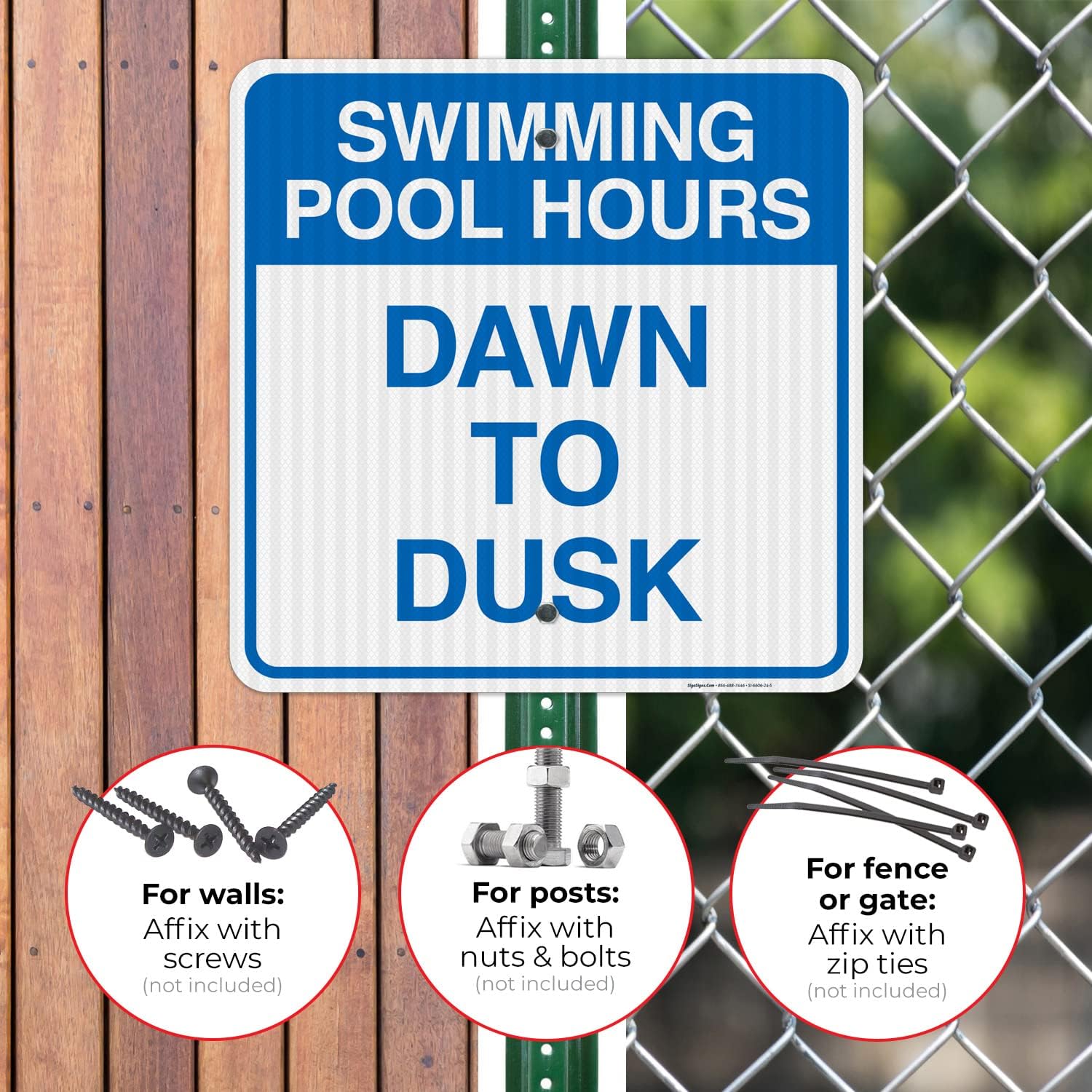 Swimming Pool Hours Sign, Pool Sign, (SI-6606) 24x24 Inches, 3M EGP Reflective.080 Aluminum, Fade Resistant, Made in USA by Sigo Signs