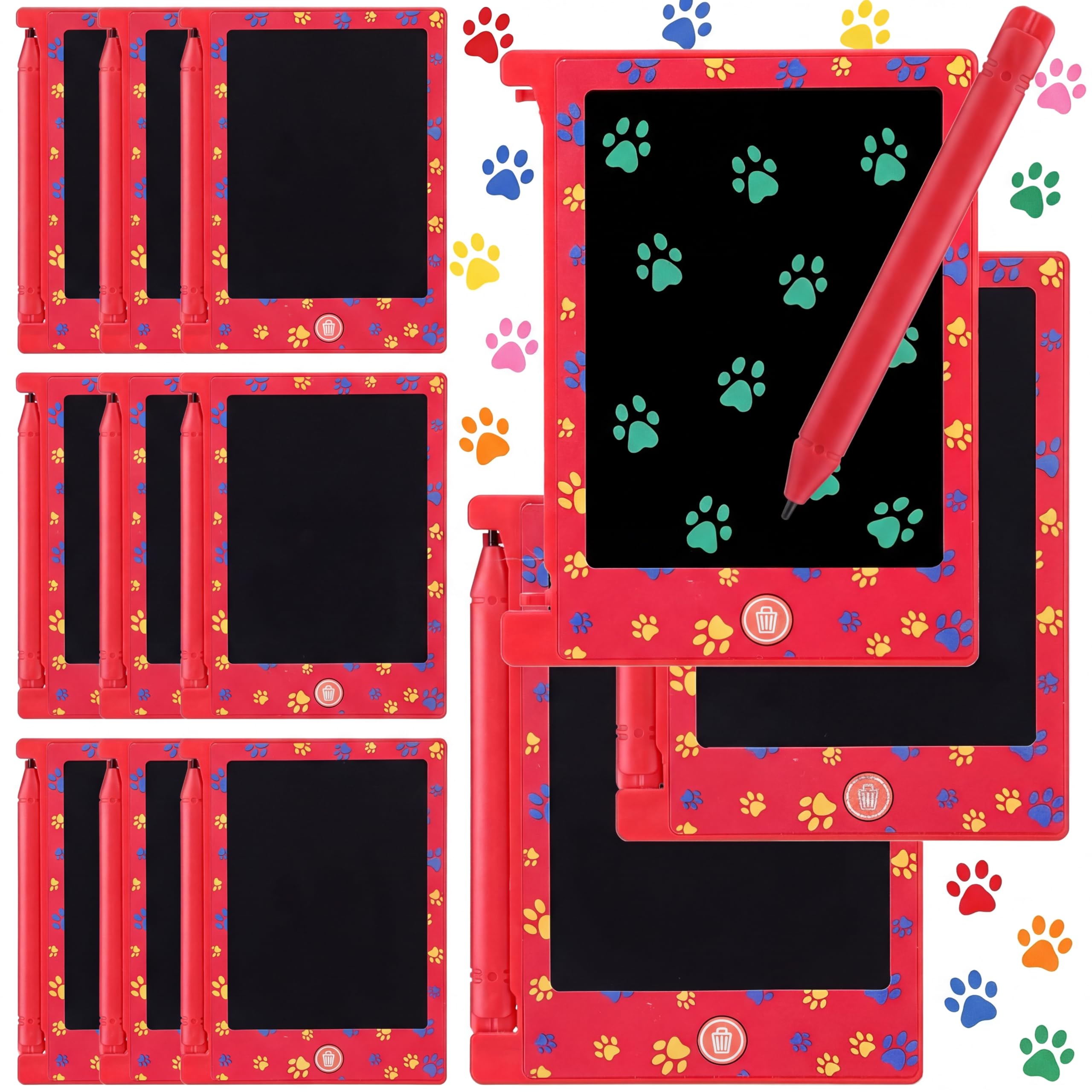nezyo 12 pack red dog paw lcd writing tablet, 4.6'' dog paw pattern mini drawing tablet, birthday party supplies, goodie bags stuffers, end of year student gifts