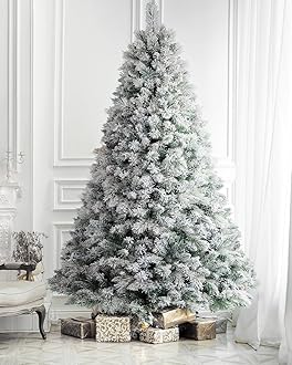 1.45FT Unlit Snow Flocked Artificial Holiday Christmas Tree No Lights, Full Hinged Spruce Branch Tips for Home, Office, Party Decoration No Prelit Foldable Base