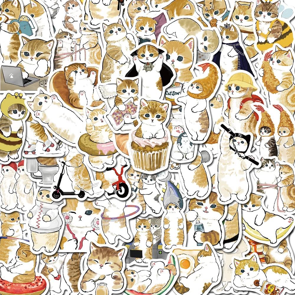 100PCS Cat Stickers for Water Bottles,Cat Aesthetic Stickers Gift for Kids and Teens,Vinyl Waterproof Kitten Decals for Laptop Phone Luggage Skateboard