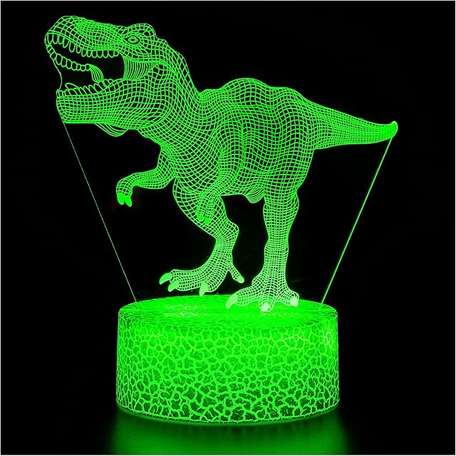 Dinosaur 3D Illusion Lamp Christmas Toy Gift Night Light for Kids Boys Girls Men's Women's, ZNZ 16 Colors Auto Changing Touch Switch Desk Decoration Lamps Birthday Gift with Remote Control