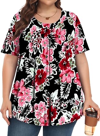 Plus Size Tops for Women Short Sleeve Shirts Crew Neck Casual Loose Fit Tunic Blouses