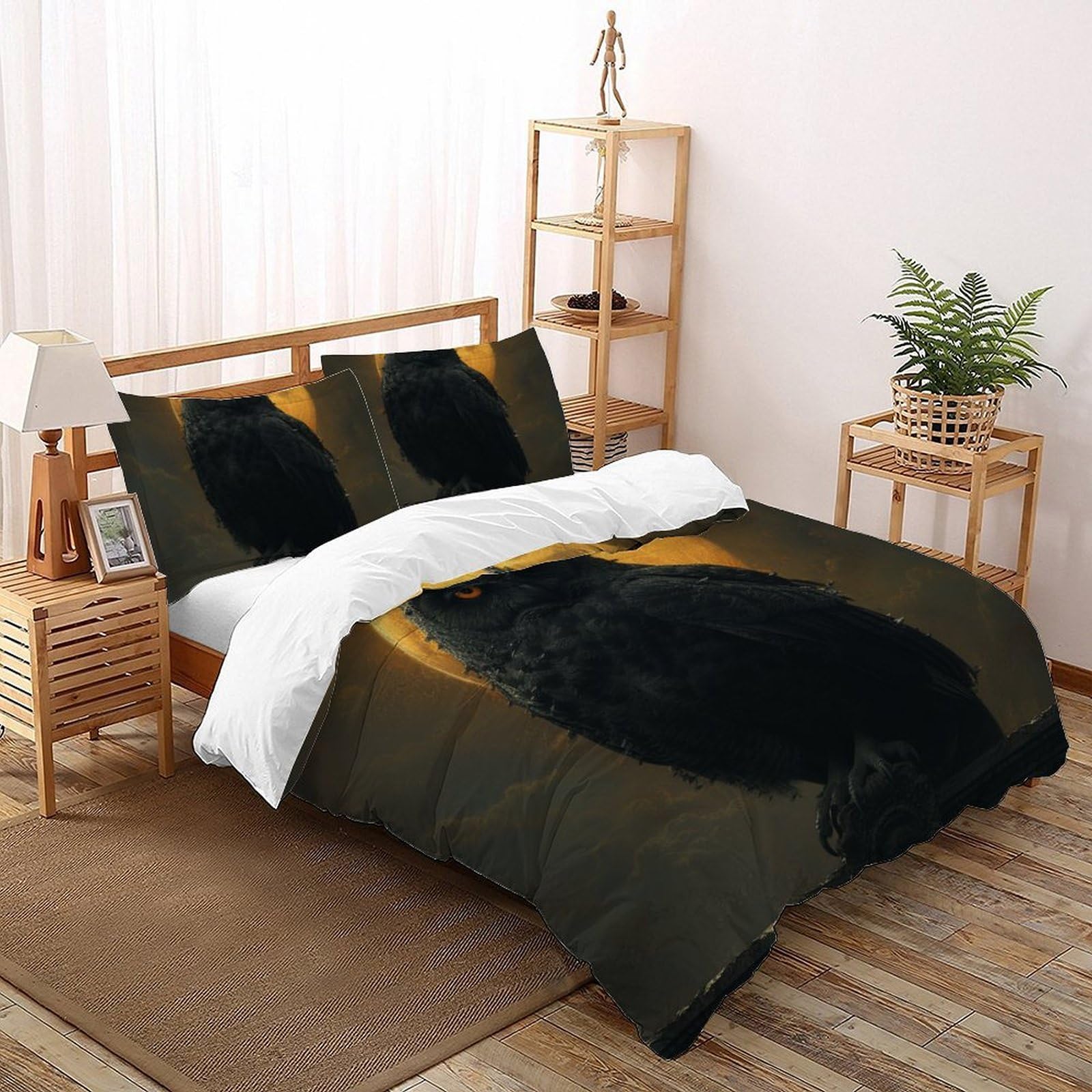 Housse de couette hibouille noire grand lit enfant pour transformer la chambre