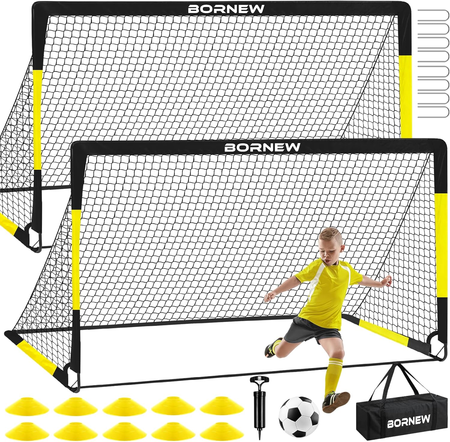 Kids Soccer Goal for Backyard Set - 2 Set of 7X5 / 6X4 ft Toddler Soccer Nets Training Equipment, Soccer Ball, Pop Up Portable Soccer Set for Kids and Youth Games and Training Goals Ages 3-16 Gift