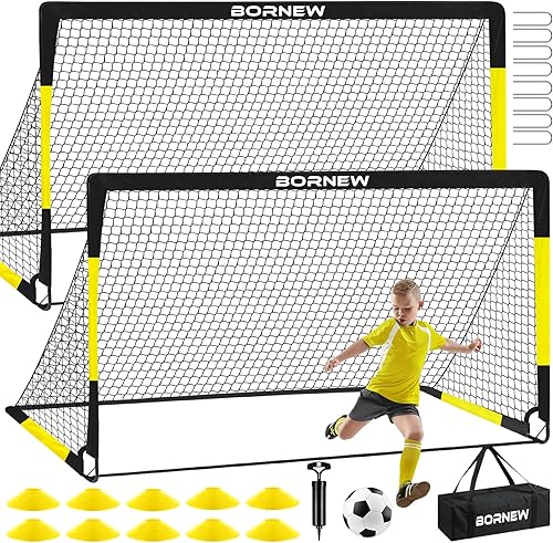 Juego de 2 redes de fútbol para niños pequeños de 7 x 5  6 x 4 pies, equipo de entrenamiento, pelota de fútbol, juego de fútbol portátil desplegable