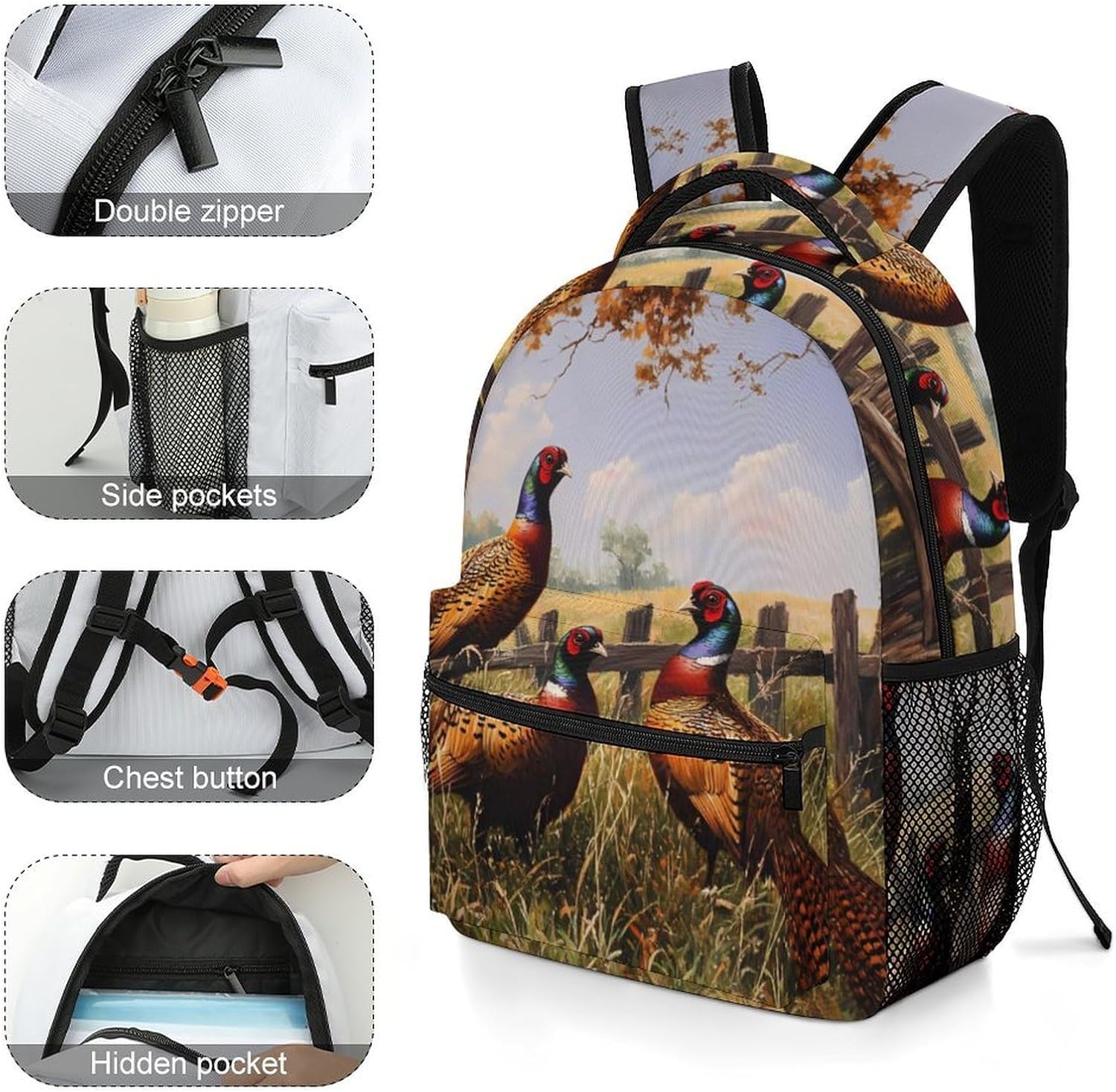 Pheasant Animal Laptop Backpack Lightweight Travel Daypack Shoulder Bag for Men Women