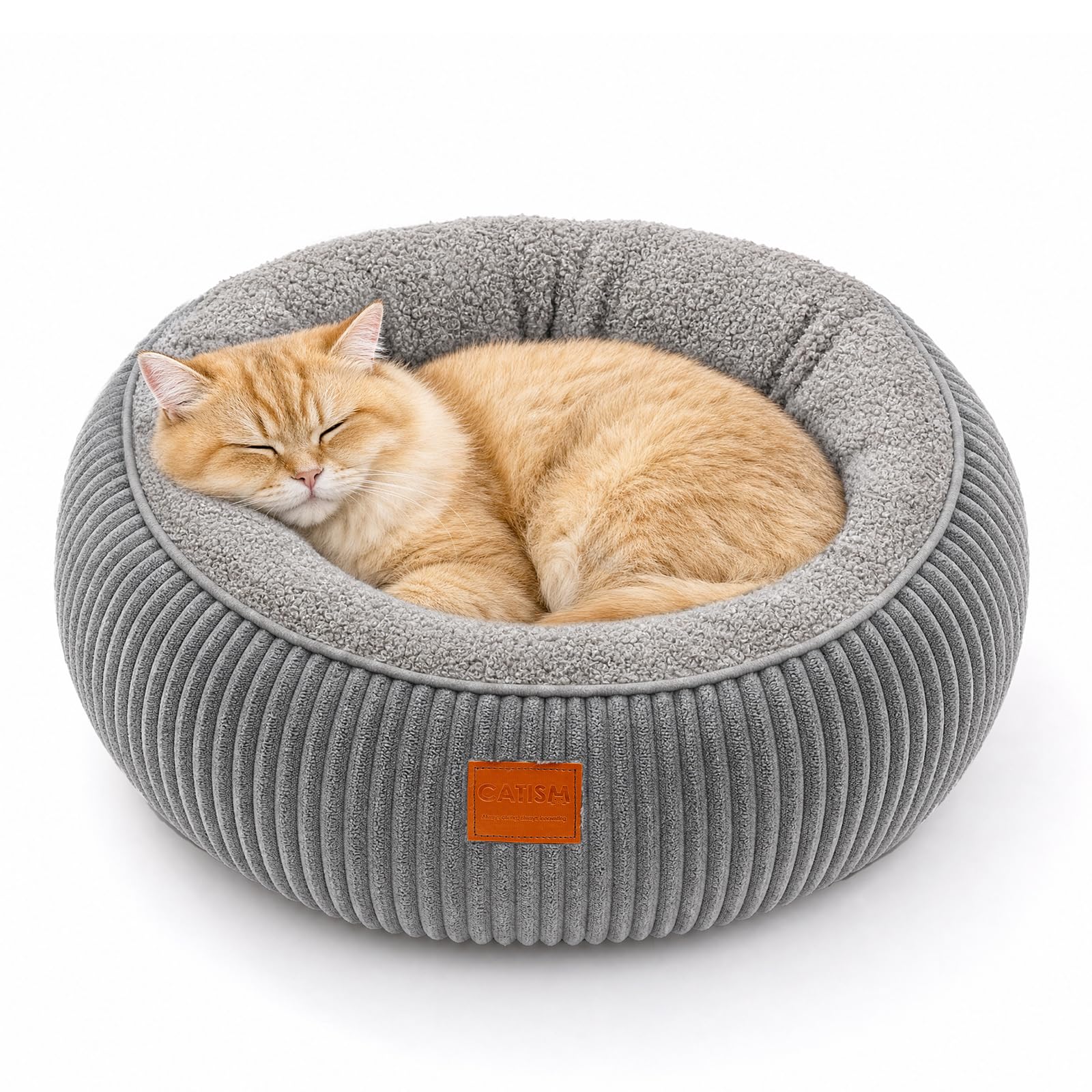 CATISM Cat Bed, Round Cat Beds for Indoor Cats Kitten Bed Soft with Anti-Slip Bottom