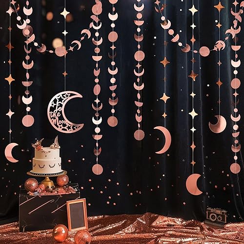 Miniatura 9 de Cheerland Guirnalda dorada de aluminio con forma de estrella y luna, pancarta colgante de fase lunar bohomiana, decoración de fondo para decoración