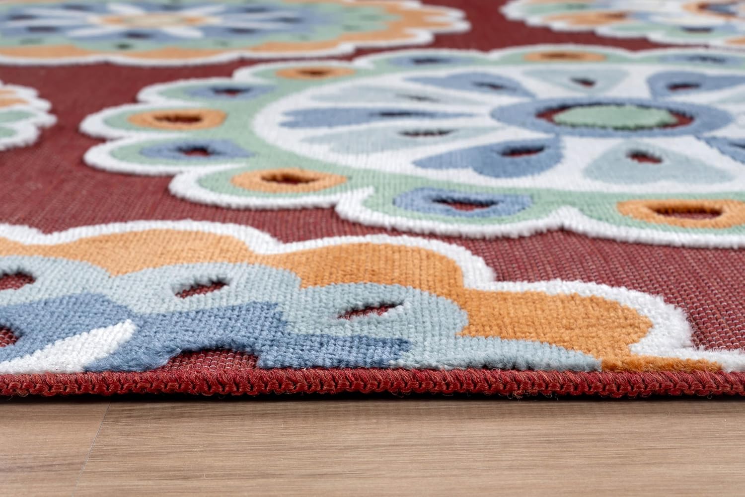 Outdoor Rug 6x9 Washable Area Rugs Indoor Outdoor Carpets Red Bohemian Medallion Non Shedding Waterproof Easy Clean Patio Deck Porch Living Room Bedroom Garden RV (6 X 9 Red)