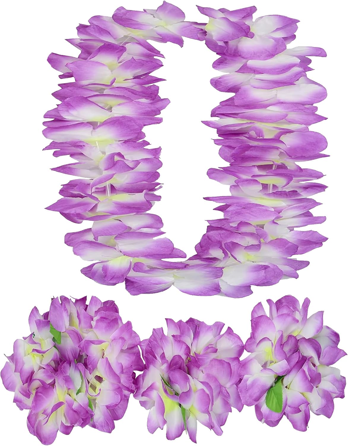 Hawaiian Leis Party Silk Flower Leis 41inch Thicken Hawaiian Leis Garland Headband Leis and Hand Leis for Graduation Hula Dance Luau Party, Photo Prop Wedding Birthday in Outdoors (Purple)