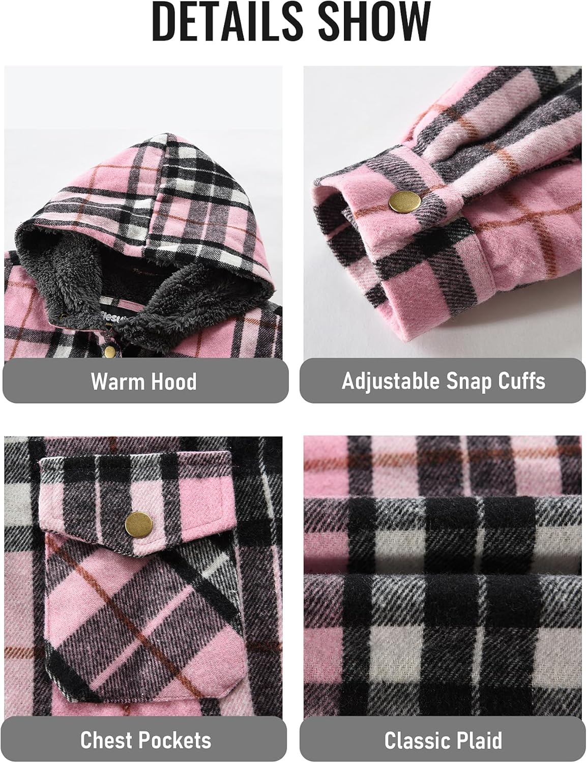Elesuit Women's Fleece Flannel Jacket Plaid Sherpa Lined Jacket Long Sleeve Button Down Hooded Jackets for Women - Image 7