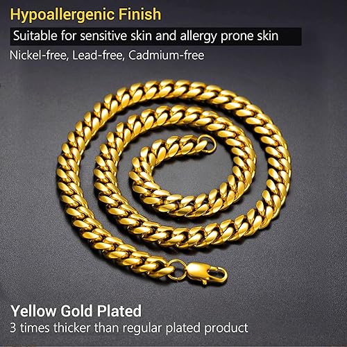 Miniatura 5 de PROSTEEL 316L Stainless Steel Figaro Cuban Chain Necklace for Men, Black18K Real Gold Plated, 4567.591013mm, 14inch-30inch, Come with Box