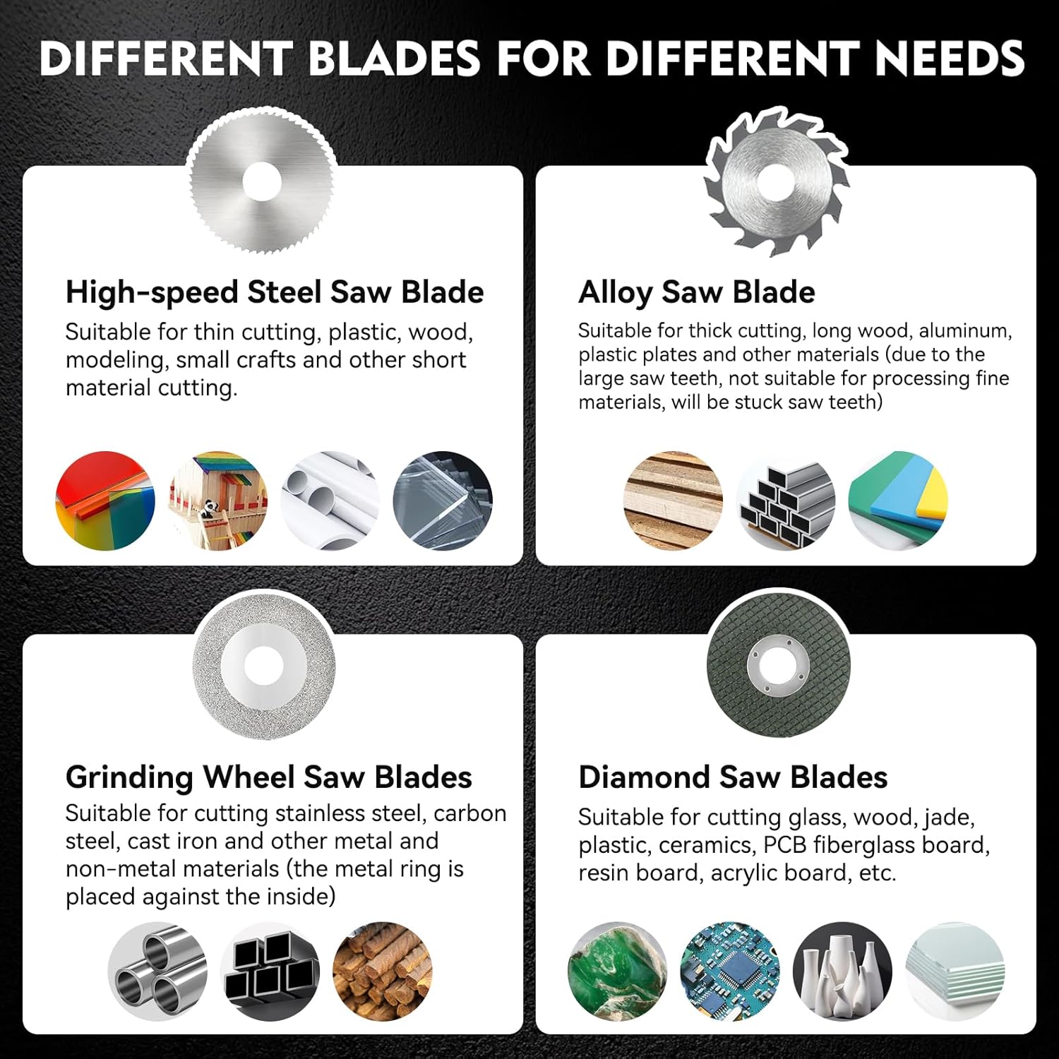 Replacement Saw Blades for Zericuf Mini Table Saw（80-85MM Diameter 16MM Aperture） Contains 4 Types of Saw Blades