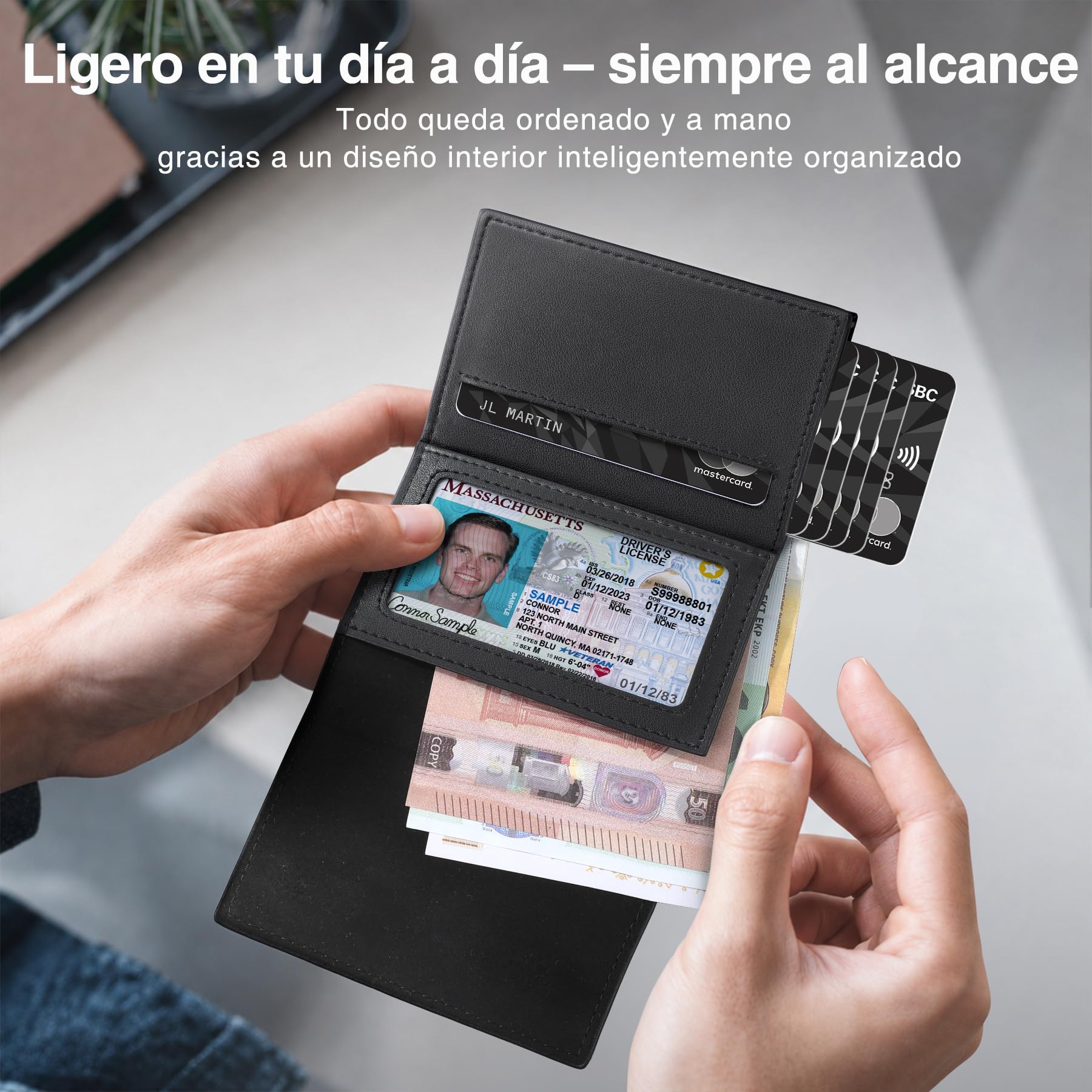 TENBST Carteras para Hombre Cartera Hombre Slim con Monedero y Protección RFID, Lujoso Tarjetero Hombre en Cuero con 8 Compartimentos para Tarjetas, Regalo para Hombre
