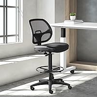 Vista 2 de Office Star DC Series Deluxe Breathable Mesh Back Ergonomic Drafting Chair with Lumbar Support and Adjustable Footring, Black Vinyl