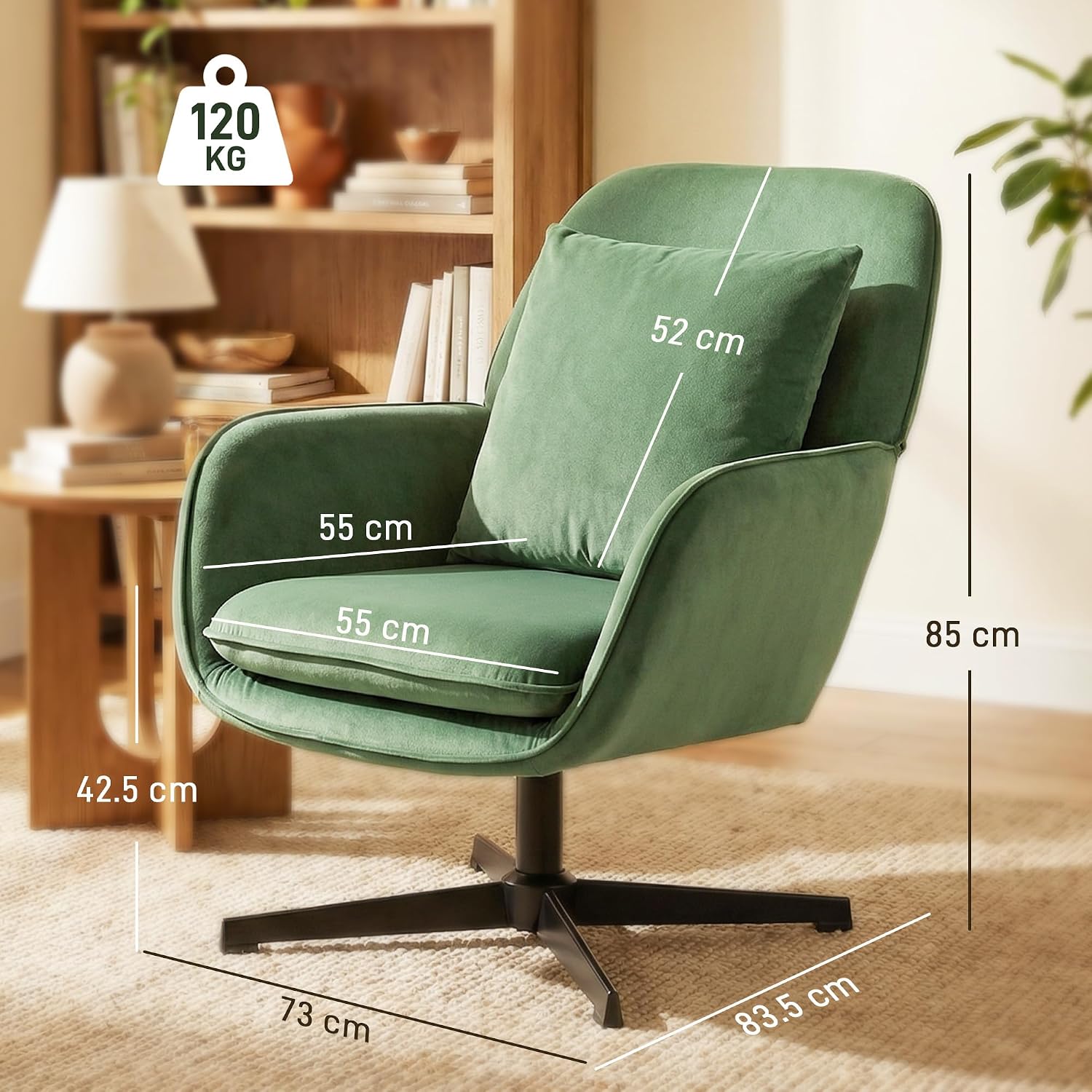 Detailed dimensions of the HOMCOM Swivel Armchair