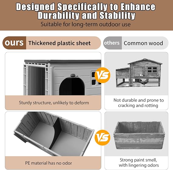 Plastic Chicken Coop with 2 Holes, Large Outdoor Nesting Box
