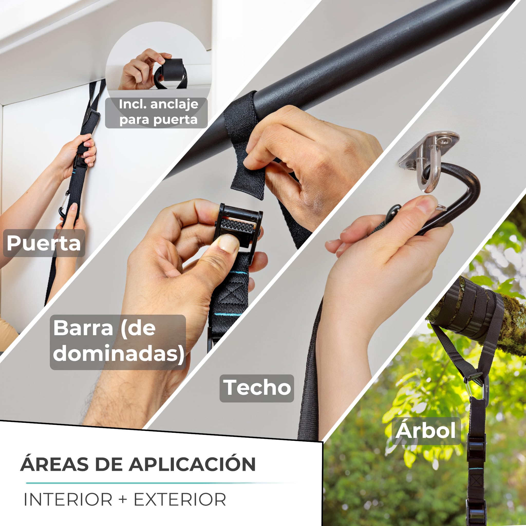 Correas de entrenamiento en suspensión Kit - Juego de Trainer Fitness con Anclaje puerta para Gimnasio en casa - Adecuado para Viajes, Entrenamiento en Interiores y Exteriores, Ejercicio