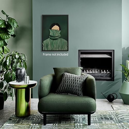 Miniatura 4 de Haitunone Arte de pared de personas femeninas verde esmeralda, póster retro abstracto a rayas, impresiones en lienzo ecléctico minimalista para