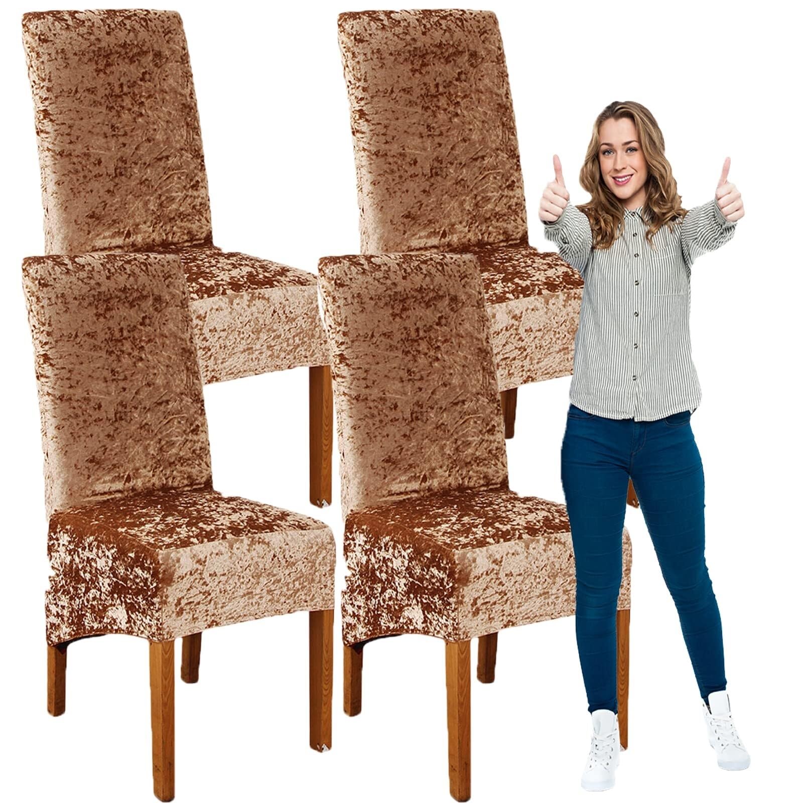 NMVAWIPT Crushed Velvet XL Dining Chair Covers, Elastic Stretch Protective Slipcovers, Ideal For Hotel, Wedding Banquet, Party(12#,4pcs)