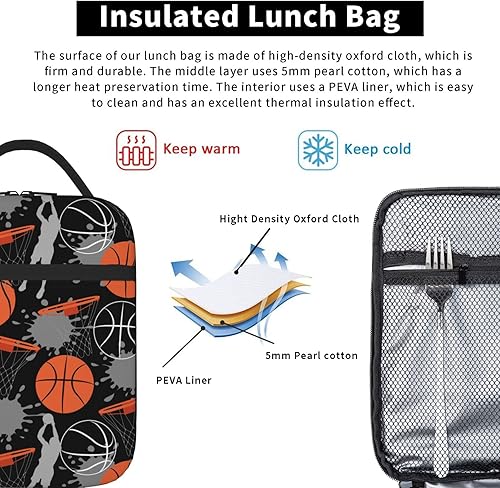 Miniatura 6 de Lonchera de baloncesto con aislamiento térmico para niños y niñas, reutilizable y fresca lonchera Bento para niños, mujeres y hombres, lonchera