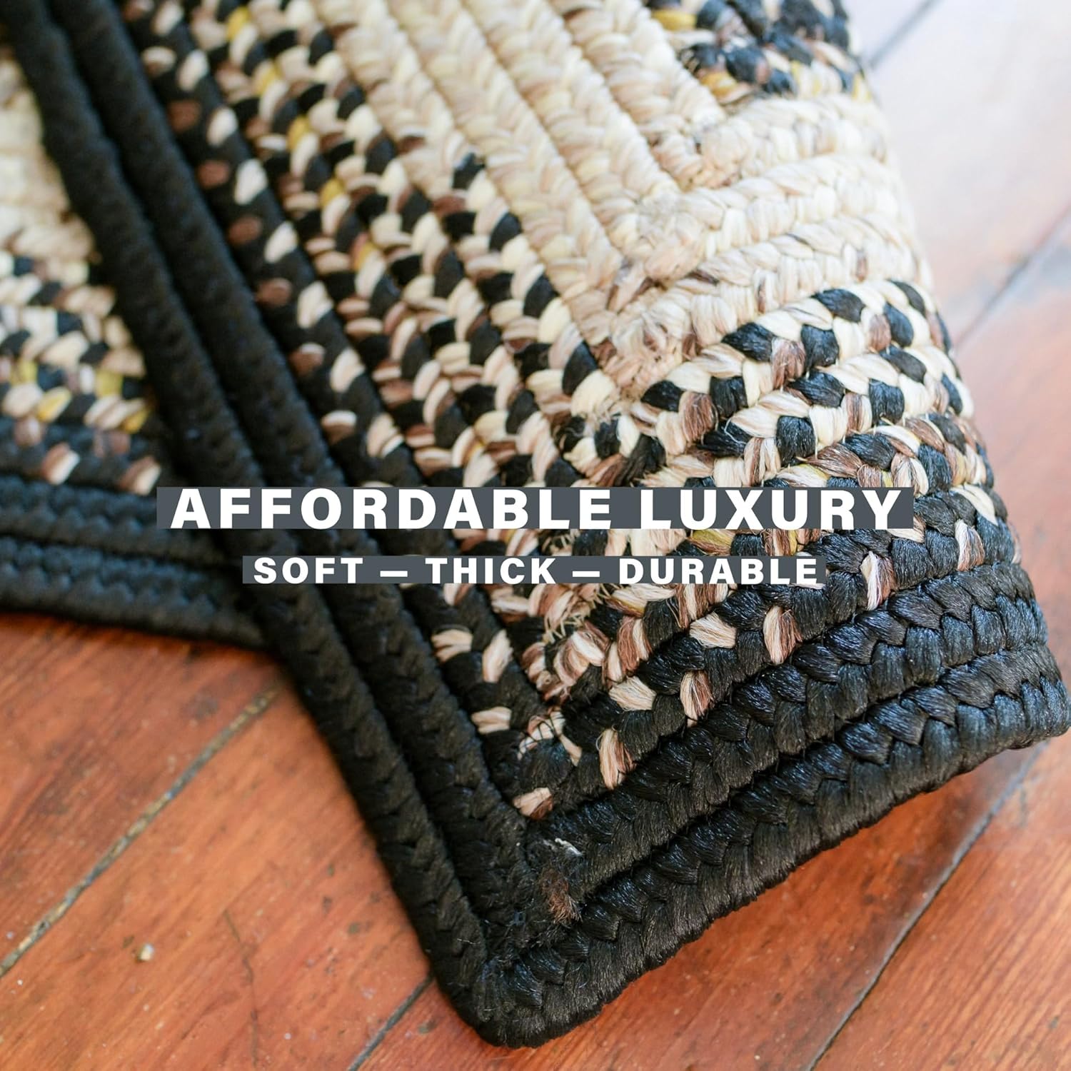 Homespice Black Mist Small Braided Rug 20"x30" - Black & Tan Kitchen Sink Rugs for Rustic Decor, Reversible, Machine Washable and Water Absorbing - Both Indoor and Outdoor