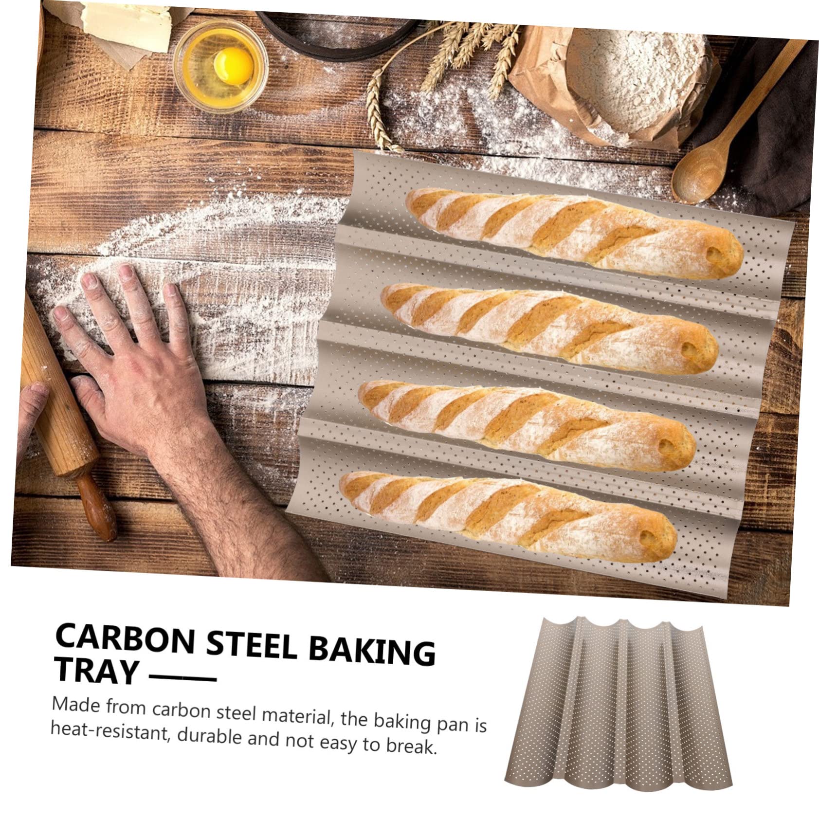 Molde para Baguettes de 4 Cavidades, Acero al Carbono, Antiadherente y Resistente al Calor, Adecuado para Pan Francés y Horneado Diario