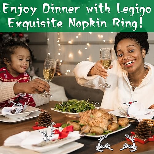 Vista 15 de Legigo Juego de 8 servilleteros de corona de Navidad, corona de diamantes, servilleteros de Navidad para servilletas de tela, decoración de mesa