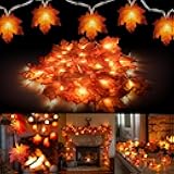 4 Pack Thanksgiving Maple Leaf String Lights, Total 40FT 80 LED Battery Operated Lighted Fall Leaves Garland, Thanksgiving Decorations for Indoor Outdoor Autumn Harvest Decor