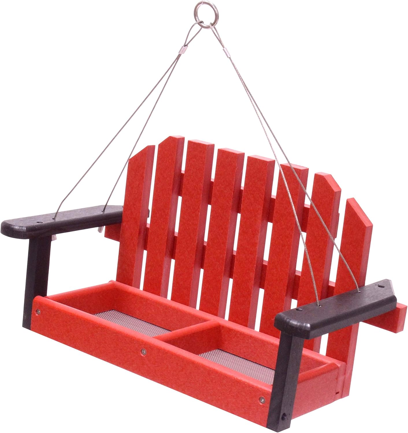 AmishToyBox Porch Swing Bird Feeder, Eco-Friendly Poly Lumber Hanging Decorative Bird Feeder (Black/Red), Amish-Made
