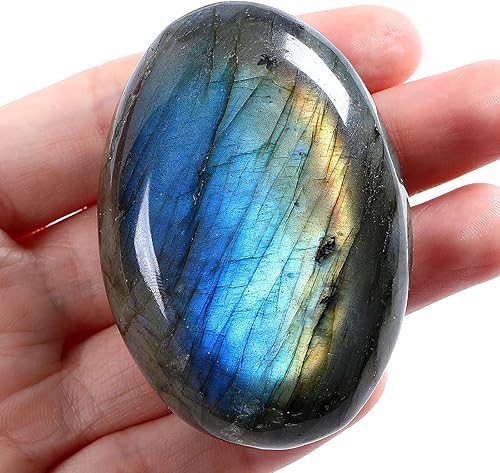 Miniatura 2 de LAIDANLA Cristales curativos de piedra de palma grande de labradorita de 2.2 a 2.4 pulgadas, piedras preciosas naturales, efectos calmantes,