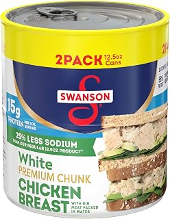 Swanson 25% Less Sodium White Premium Chunk Canned Chicken Breast in Water, 12.5 OZ Can (2 Pack)