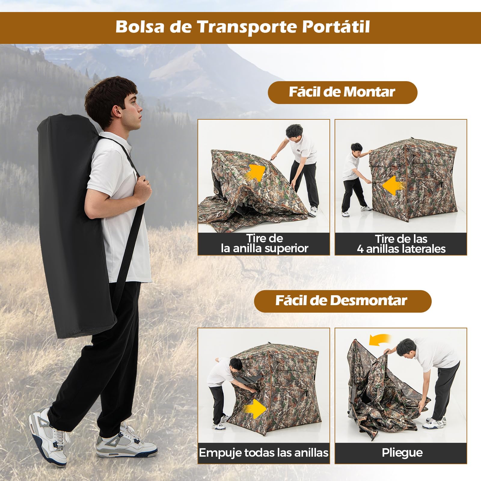 COSTWAY Persiana de Caza de 360°, Estor de Caza Plegable con Puerta Abierta, 2-3 Personas, Puesto de Caza Plegable, Camuflaje