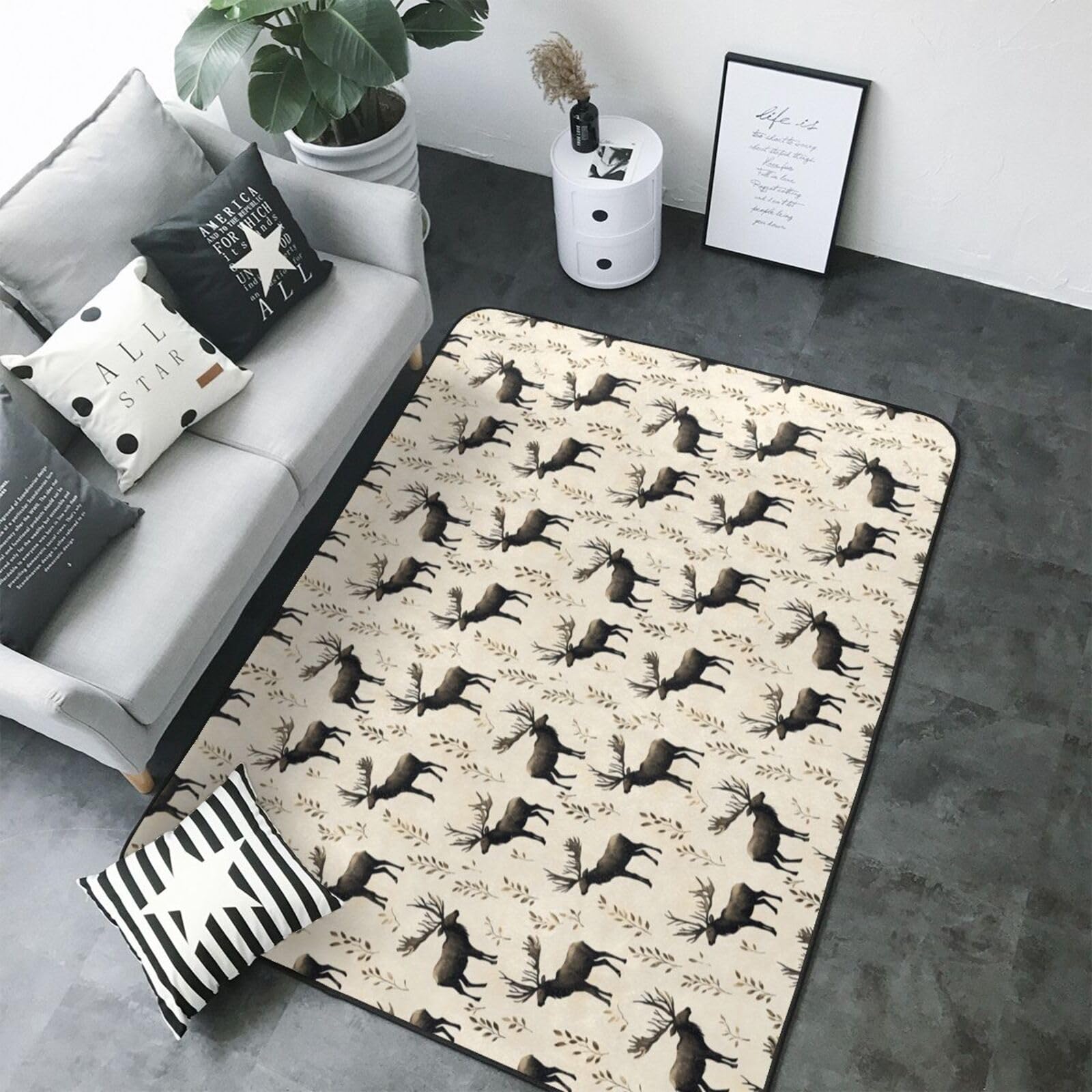 Tapis salon grand format motif élan chambre enfant bureau 203x177cm