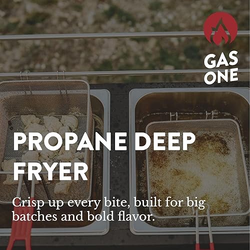 Miniatura 2 de GasOne B-5850A - Freidora de propano para exteriores, quemadores dobles, cestas y tapas extraíbles de 16 cuartos de galón, carrito de freidora de